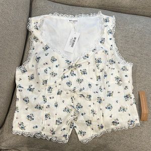 100% linen lace trim tank top